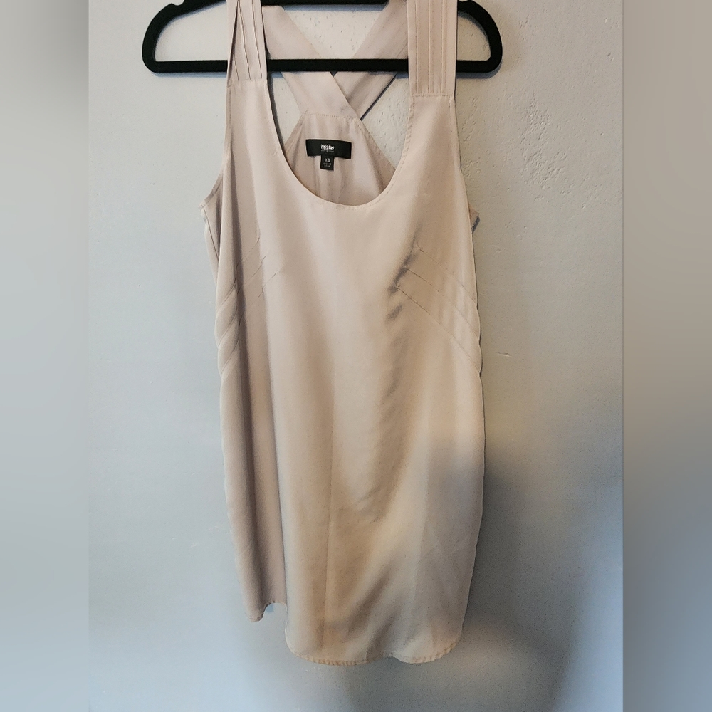 Mossimo (Xs) tan/beige Sleeveless Cross Back Mini Tent Shift DressPleated straps